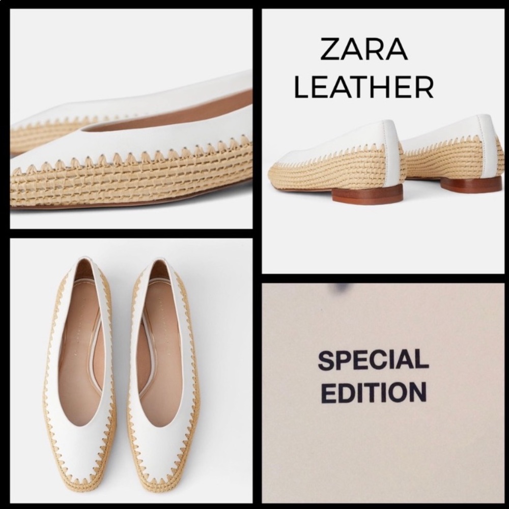 ZARA women’s white leather and woven flats. Size 6